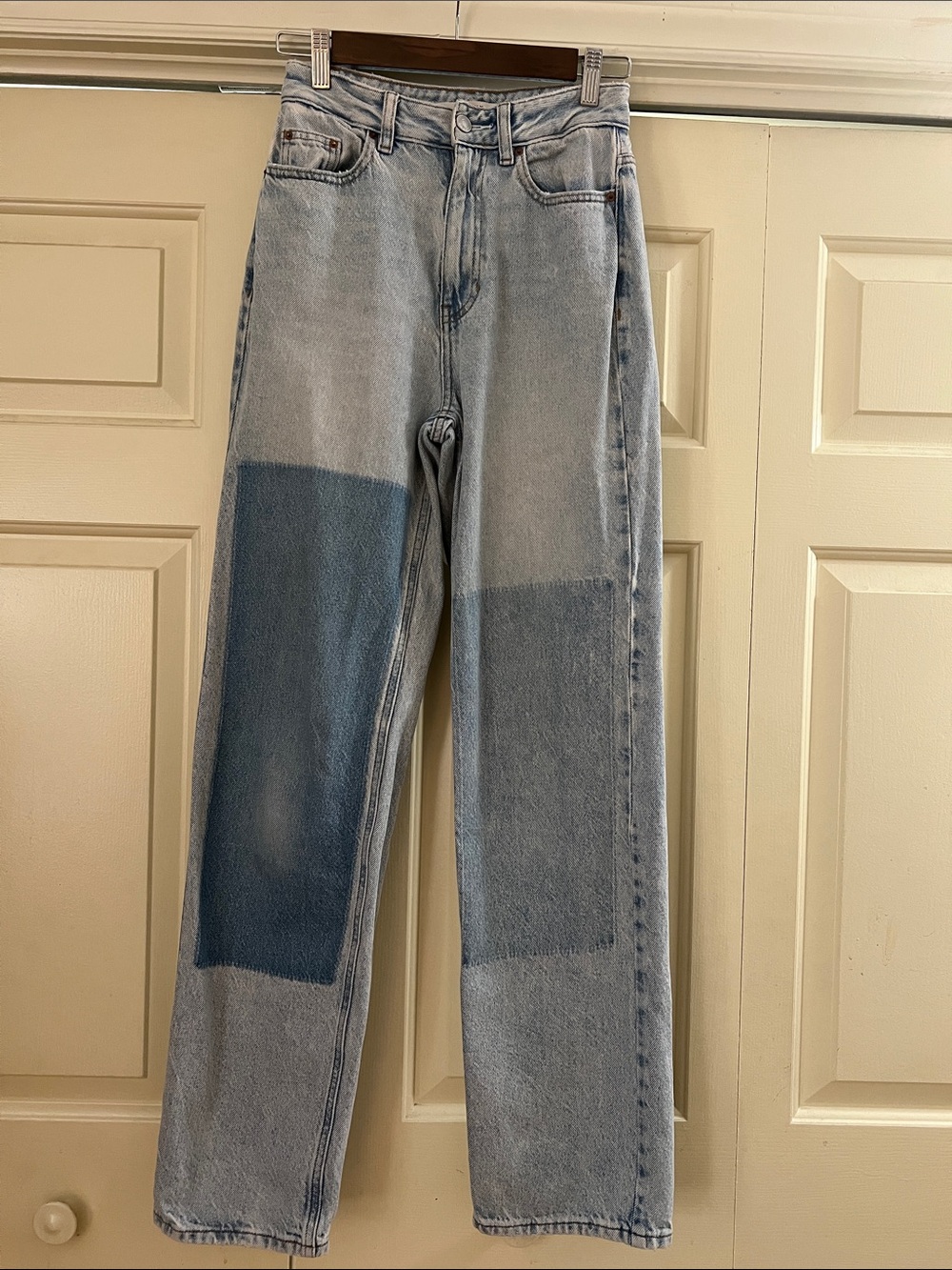 PacSun 90’s Boyfriend Light Blue Patchwork High Waisted Distressed Good Jeans